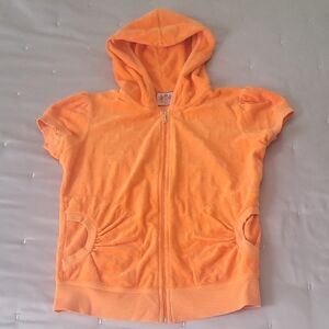 Juicy Couture Orange/Coral Short Sleeve Zip Up Terry Hoodie Size M